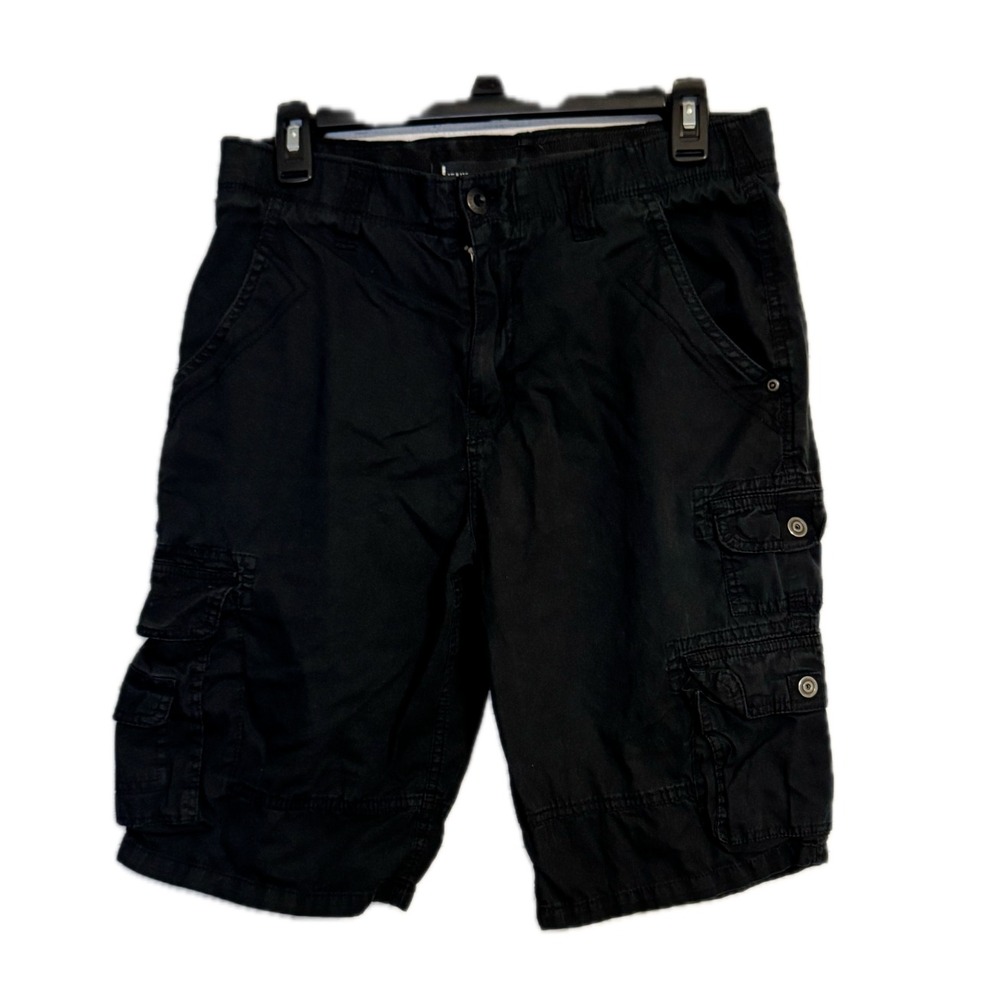 Jeans by Buffalo Mens Black Cargo Shorts Size 30 Cotton Multi Pocket 10 Inseam